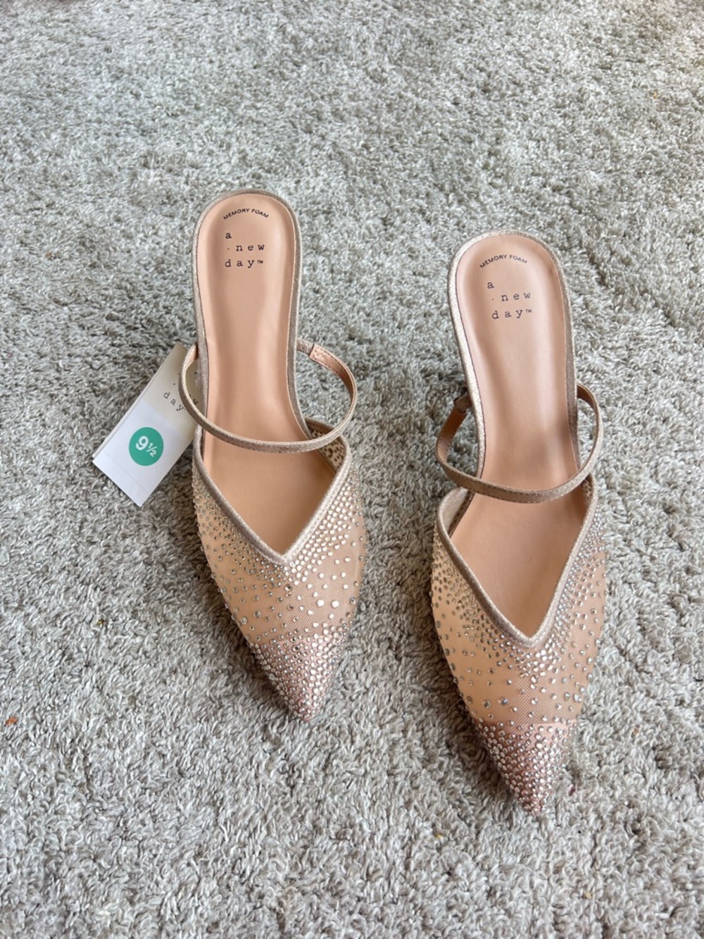 a new day Champagne Rhinestone Pointed Toe Mule. Size 9.5